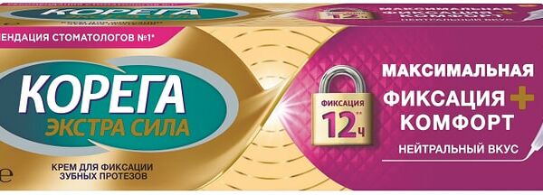 Крем для фиксации зубных протезов Корега Максимальная фиксация + комфорт с амортизирующим эффектом 40г