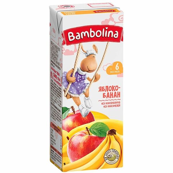 Нектар BAMBOLINA Яблоко-банан, с 6 месяцев, 200мл