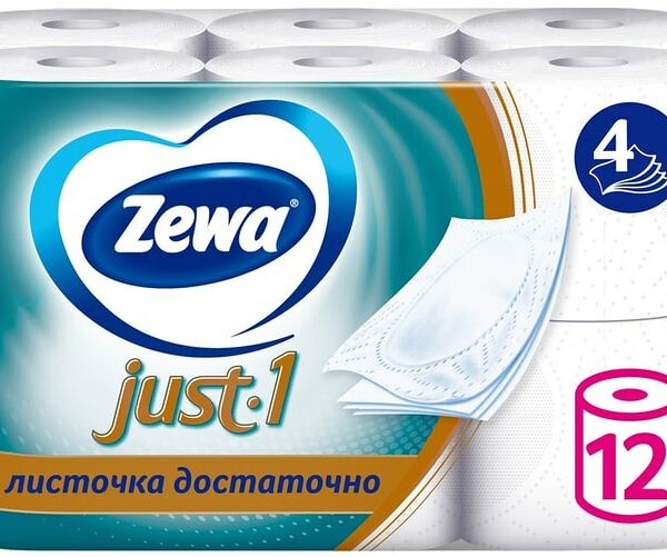 Туалетная бумага Zewa Just-1 12 рулонов 4 слоя