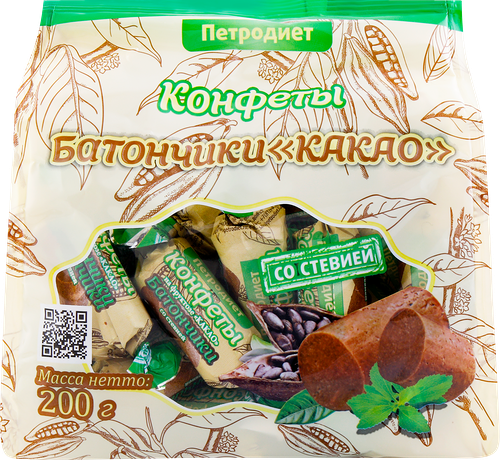 Конфеты Петродиет батончики какао со стевией 200 г