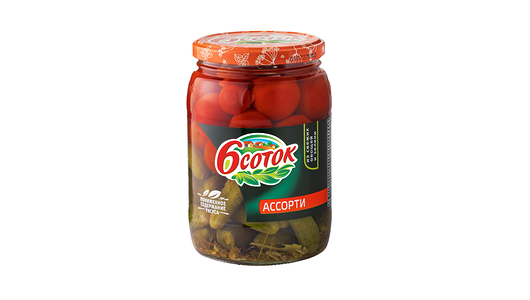 Овощные консервы 6 Соток Ассорти из огурцов и томатов черри