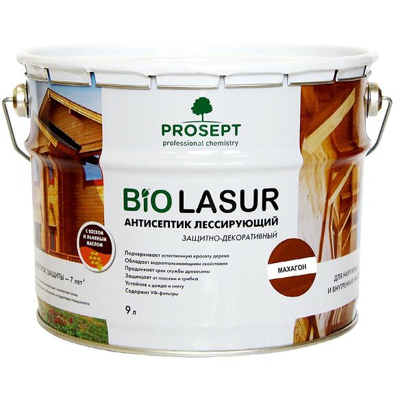 Антисептик лесирующий PROSEPT BioLasur, махагон, готовый состав, 9л