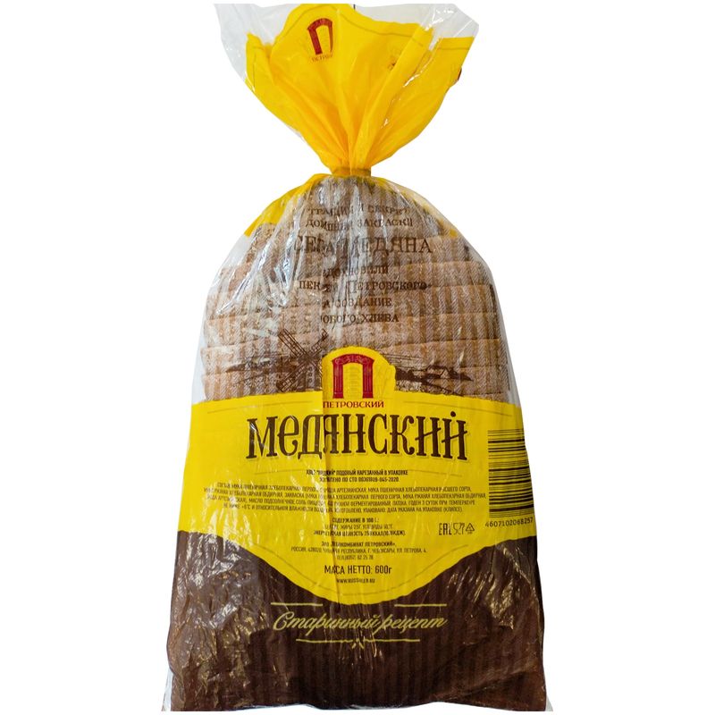 

Хлеб Петровский хлебокомбинат Медянский подовый нарезанный 600 г