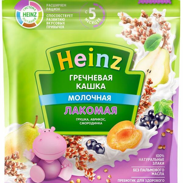 Каша гречневая молочная Heinz Лакомая Груша, абрикос, смородина, с 5 месяцев, 170 г