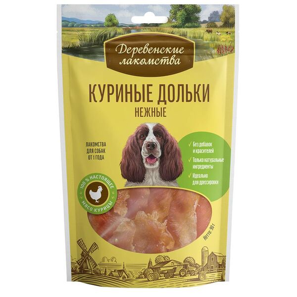 Лакомство для собак ДЕРЕВЕНСКИЕ ЛАКОМСТВА Куриные дольки (упаковка - 10 шт)