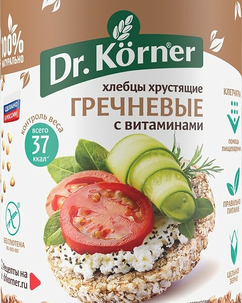 Хлебцы Dr.Korner Гречневые с витаминами без глютена 100г