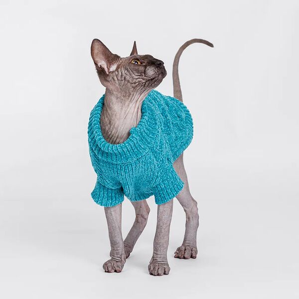 Свитер из шенилла для кошек, S, синий