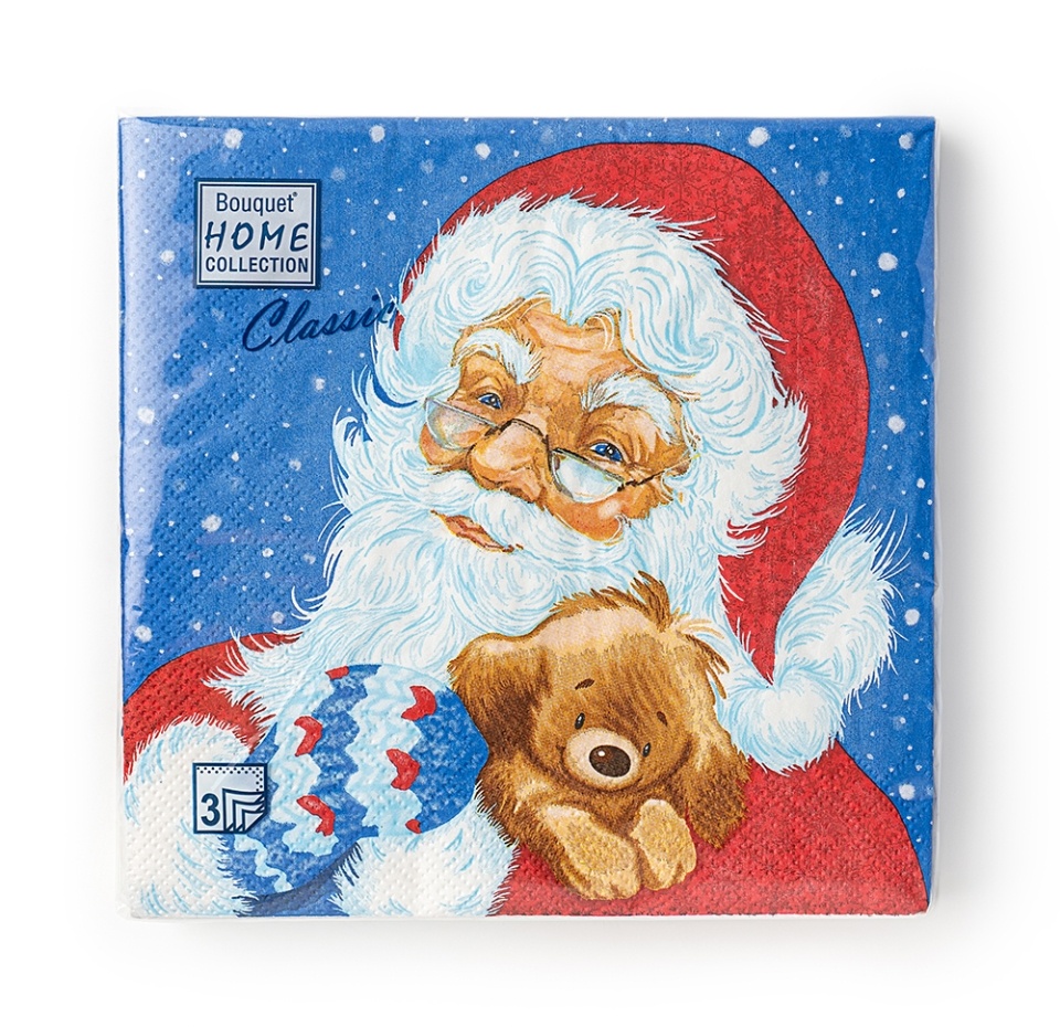 

Салфетки одноразовые Home Collection «Дед мороз и щенок» 33*33, 3сл 20шт