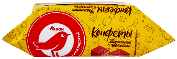 Конфеты АШАН Красная птица глазированные вафельные с арахисом, вес