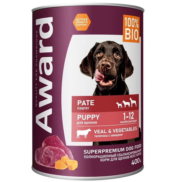 Паштет AWARD из телятины с овощами для щенков от 1 месяца 400г