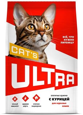 Полнорационный сухой корм для взроcлых кошек ULTRA с курицей
