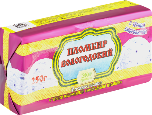 

Мороженое Пломбир Вологодский Пломбир с черной смородиной 12%, без змж, брикет 250 г