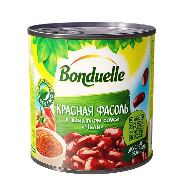 Фасоль консервированная Bonduelle, красная в томатном соусе чили, 400 г