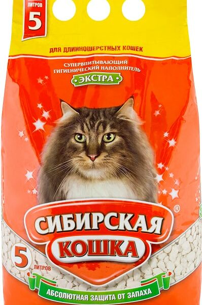 Наполнитель для кошачьего туалета Сибирская кошка Экстра, для длинношерстных кошек, впитывающий, 5 л, 3.1 кг