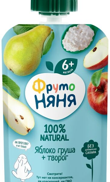 Пюре ФрутоНяня из яблок и груш с творогом 90г