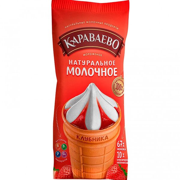 Мороженое Караваево молочное с клубничным наполнителем 3,5%