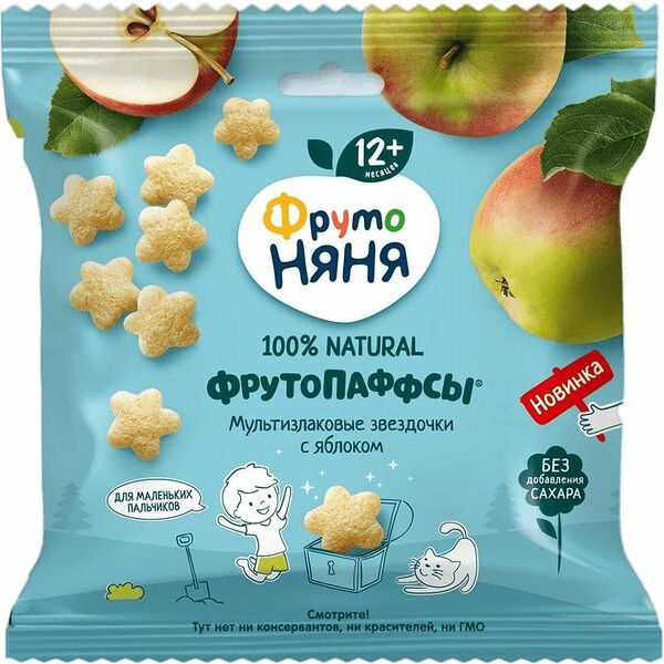 Снеки Фрутоняня Фрутопаффсы мультизлаковые звездочки с яблоком с 12 мес. 21г