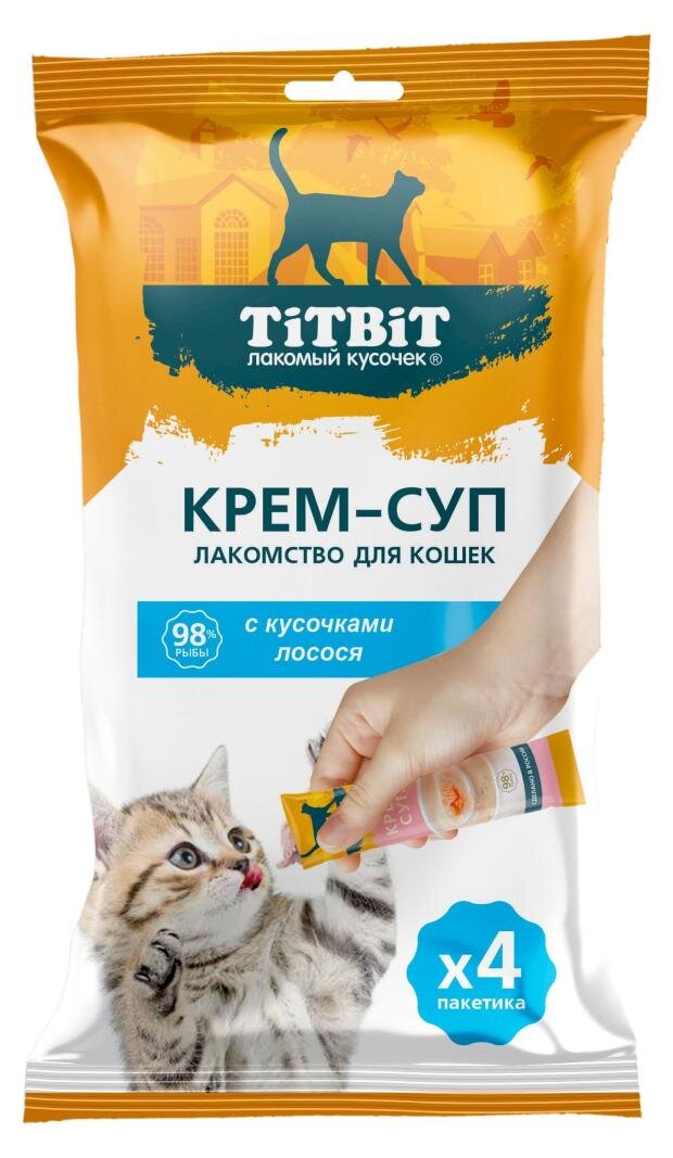 

Лакомство для кошек Titbit Крем-суп с кусочками лосося 4х10 г