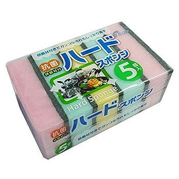 Губка для мытья посуды Ajwa с абразивным слоем (жёсткая) 5шт, Япония