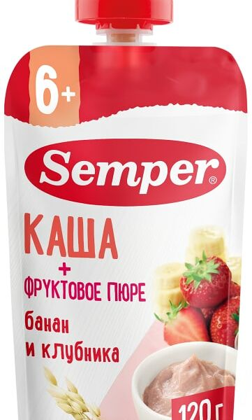 Фруктово-зерновое пюре Semper Бананово-клубничное с кашей с 6 месяцев 120г