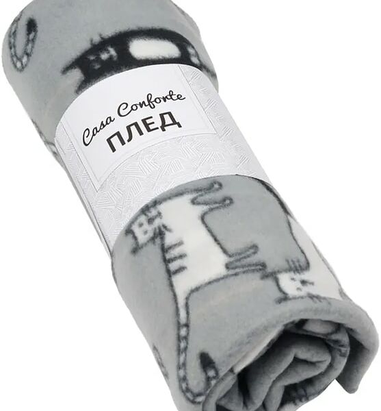 Плед Casa Comforte London Cats Grey флис 120*150см