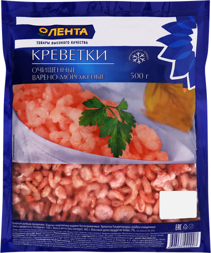 

Креветки Лента очищенные варено-мороженные 200/300