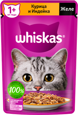Влажный корм для кошек Whiskas полнорационный Желе с курицей и индейкой