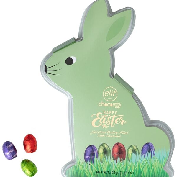 Конфеты Elit 1924 Choco Eggy Happy Easter Bunny из молочного шоколада с пралине из фундука 95г