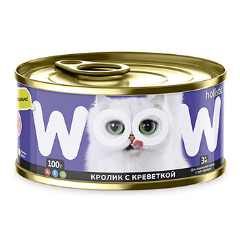Корм влажный для кошек Woow holistic кролик с креветкой 100г, Россия