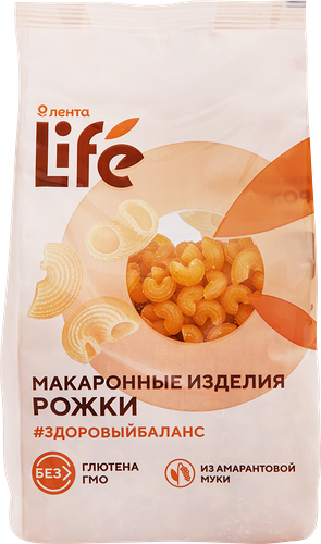 Макароны безглютеновые ЛЕНТА LIFE Рожки, из кукурузной муки с добавлением амарантовой муки, 250г
