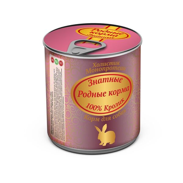 РОДНЫЕ КОРМА для собак консервы 340г Знатные 100% Кролик