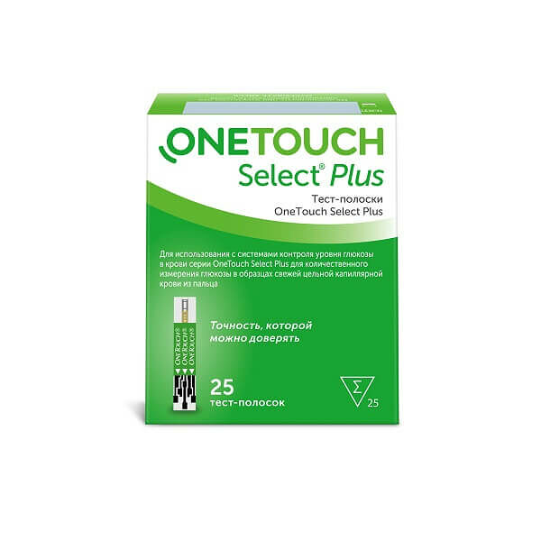 Тест-полоски для глюкометров OneTouch Select Plus 25 шт
