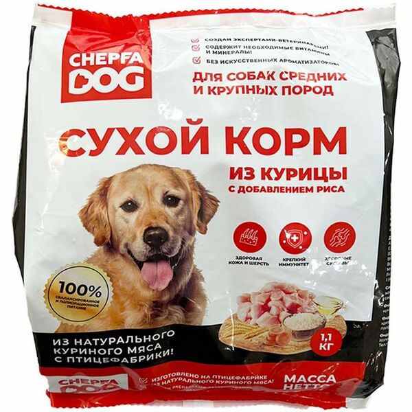 Корм сухой Chepfa Dog из курицы с рисом для собак крупных пород 1.1кг