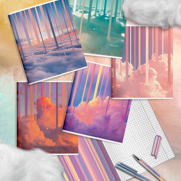 Тетрадь 48 л. А5 кл. скреп. офс. LOREX HANGING CLOUDS мел. карт. запечатка форзаца, soft touch