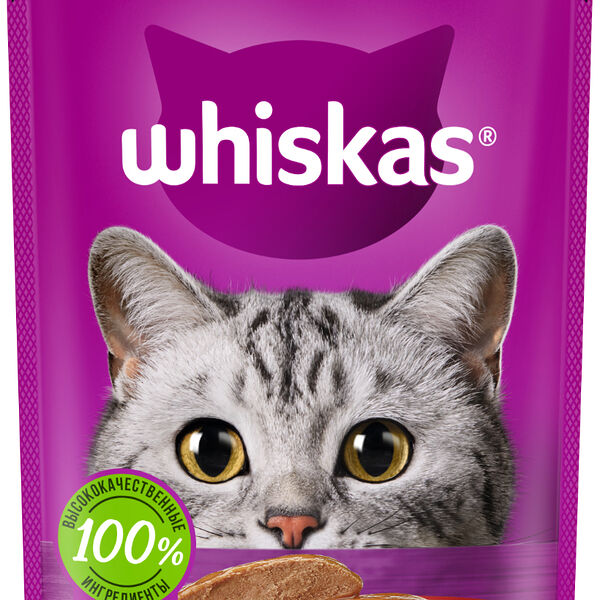 Влажный корм Whiskas для кошек, паштет с говядиной и печенью, 75г