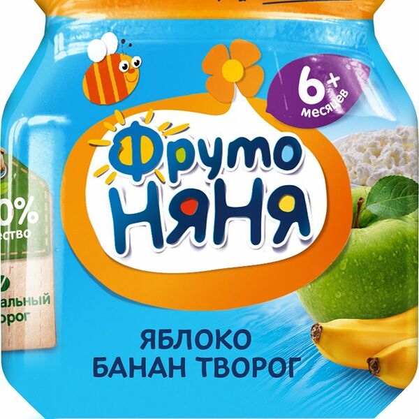Фруктовое пюре ФрутоНяня Яблоко-Банан-творог, с 6 месяцев