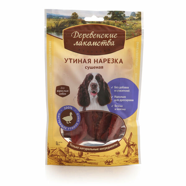 Утиная нарезка для взрослых собак сушёная Деревенские лакомства