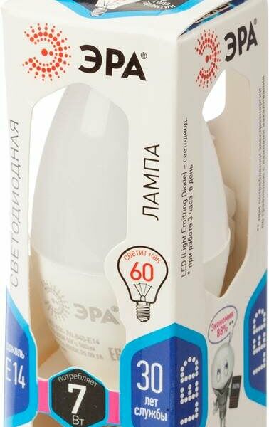 Лампа светодиодная Эра 7W E14 4000k нейтрально белая свеча LED B35-7W-840-E14