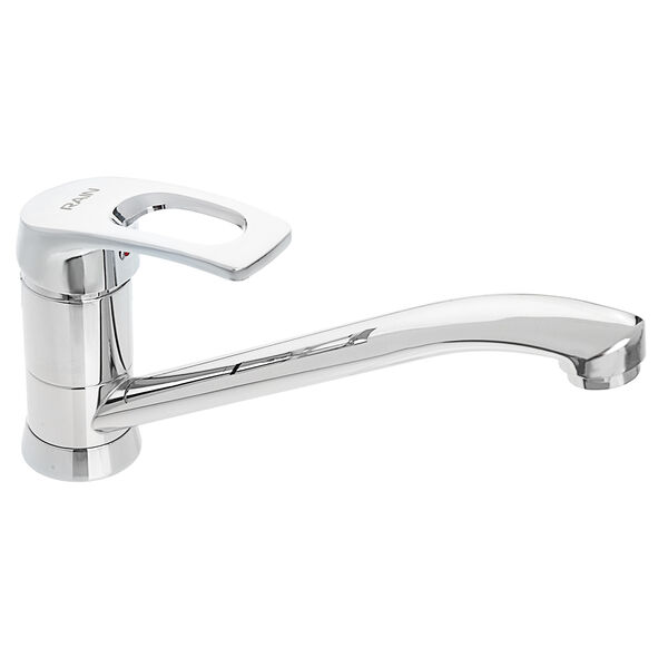 Rain смеситель для кухни платина, длинный плоский излив, картриджд 40мм, гайка, латунь, хром