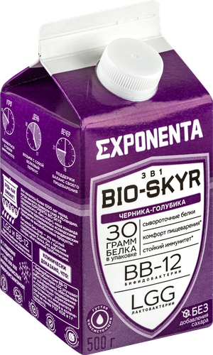 

Напиток кисломолочный Exponenta Bio-Skyr Черника-голубика обезжиренный с высоким содержанием белка 500 г