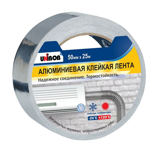 Лента клейкая алюминиевая UNIBOB, 50 мм, 25 м, 70 мкм