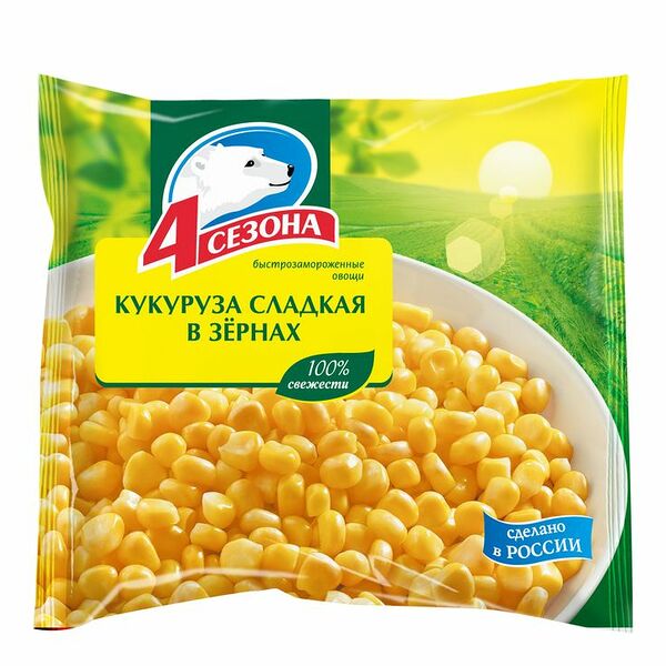 Кукуруза сладкая 4 Сезона замороженная, в зернах