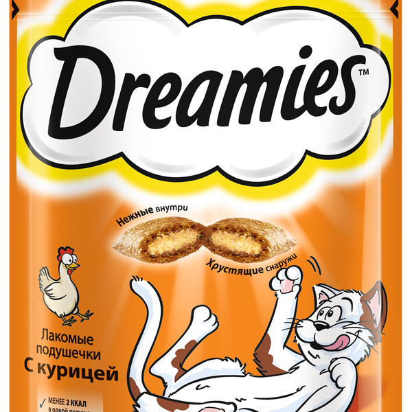 Лакомство для кошек Dreamies подушечки с курицей, 30 г