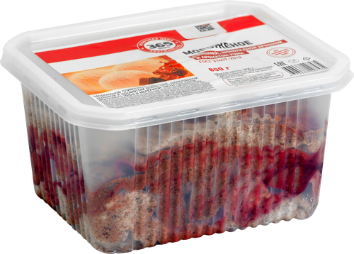 

Мороженое 365 дней Сливочное с вишней, шоколадной крошкой и ромом 8%, без змж, контейнер 800 г