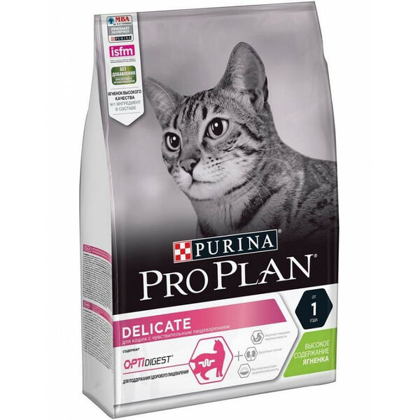 Purina Pro plan Сухой корм Pro Plan для взрослых кошек с чувствительным пищеварением или с особыми предпочтениями в еде, с высоким содержанием ягненка 3 кг