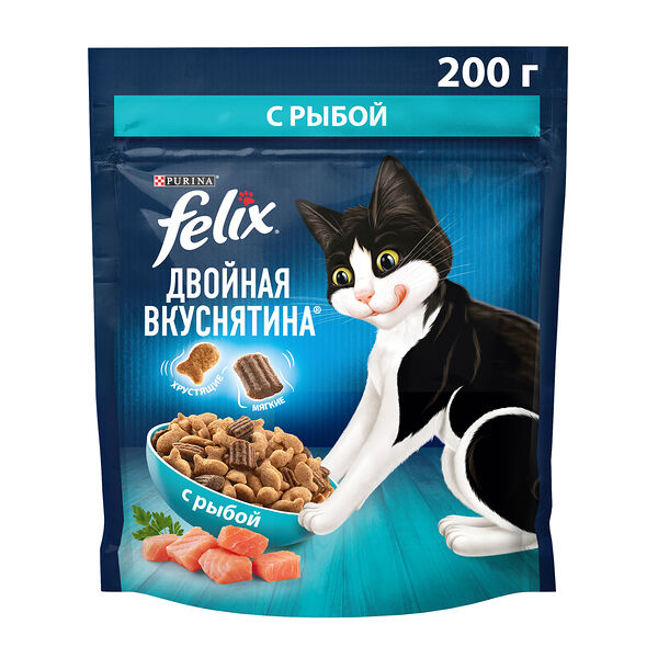 Сухой корм Felix® Двойная Вкуснятина® для взрослых кошек, с рыбой, Пакет, 200г