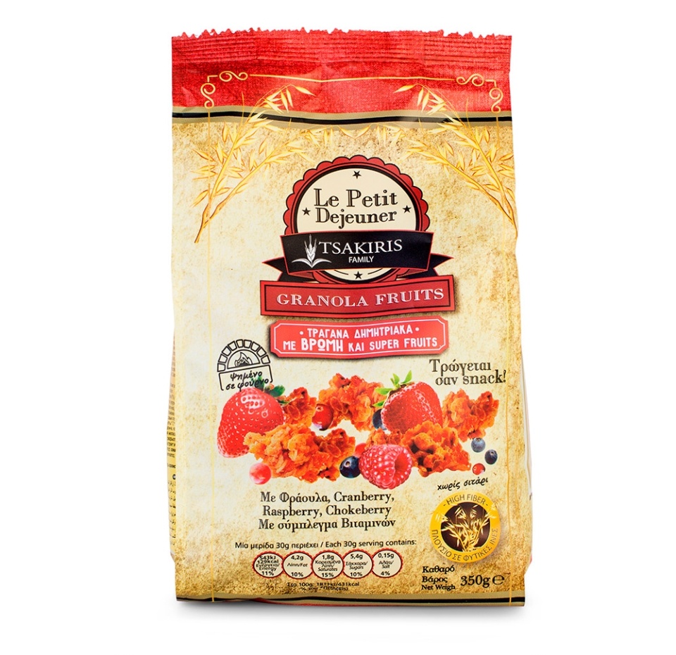

Гранола с ягодами Granola Fruits, Le Petit Dejeuner TSAKIRIS FAMILY, 350 г, Греция