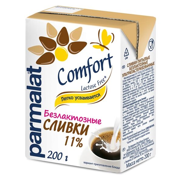 Сливки питьевые Parmalat Comfort безлактозные ультрапастеризованные 11%, 200мл