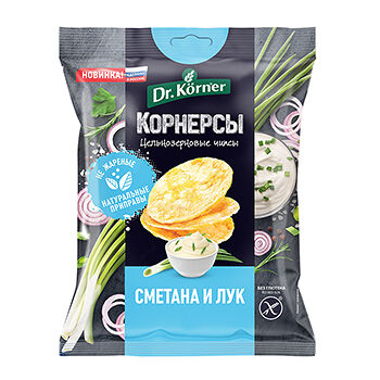 Чипсы цельнозерновые Dr.Korner кукурузно-рисовые со сметаной и зеленым луком, 50 г