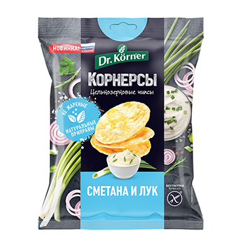

Чипсы цельнозерновые Dr.Korner кукурузно-рисовые со сметаной и зеленым луком, 50 г